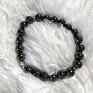 Hematite Gemstone Tree of Life Bead Stretch Bracelet‎ Gunmetal Gray